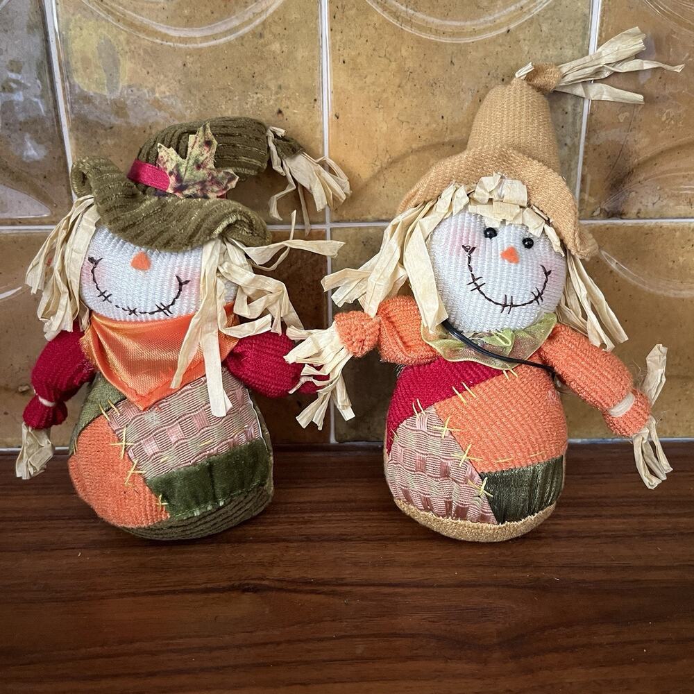 Scarecrow Couple Fall & Halloween Decor Standing Ornaments Set of 2